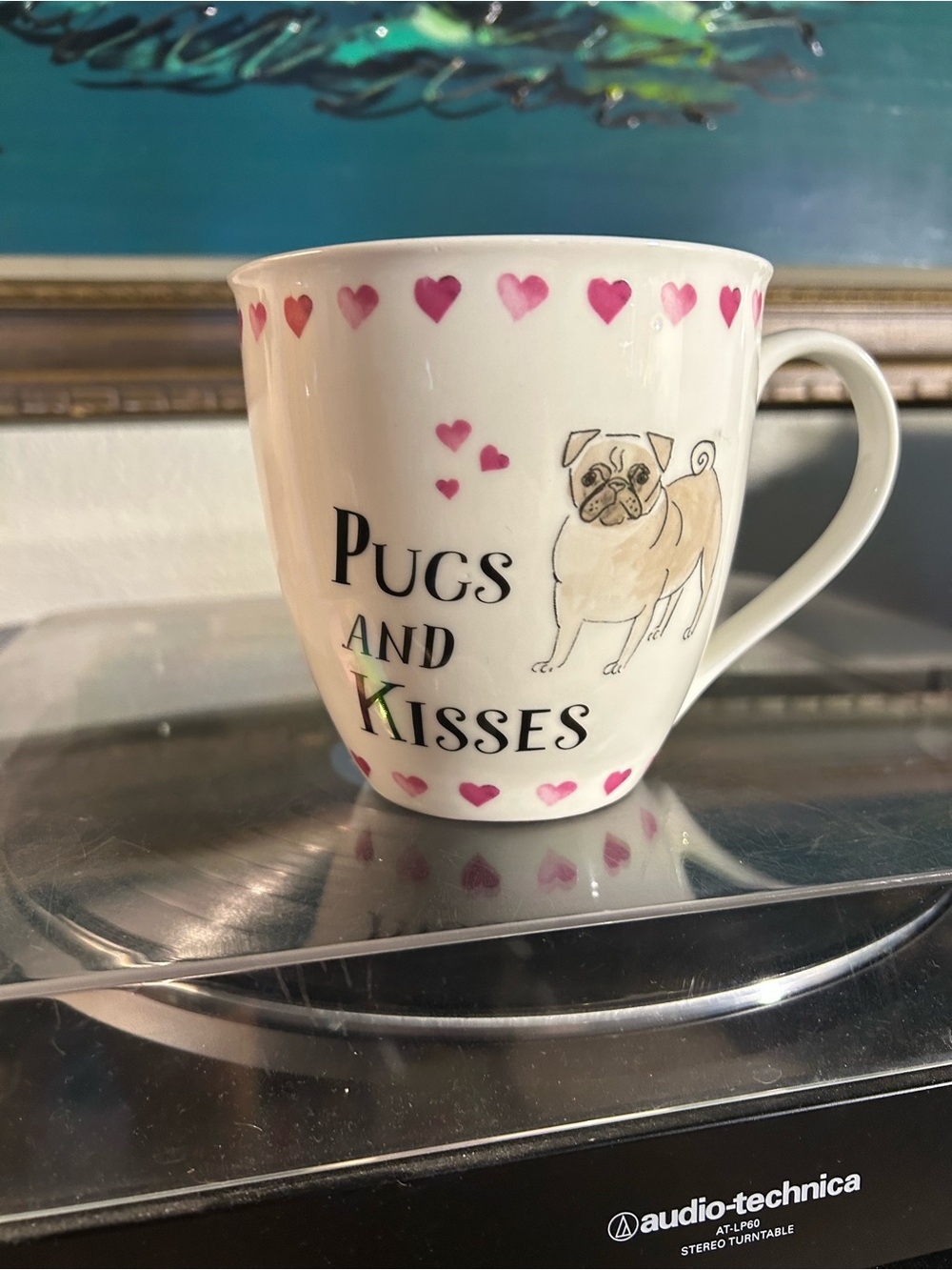 Pugs and Kisses Pink Heart Ceramic Dog Mug - Unbranded